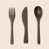 Dark Coconut Palm Wood Knife Fork Spoon Set